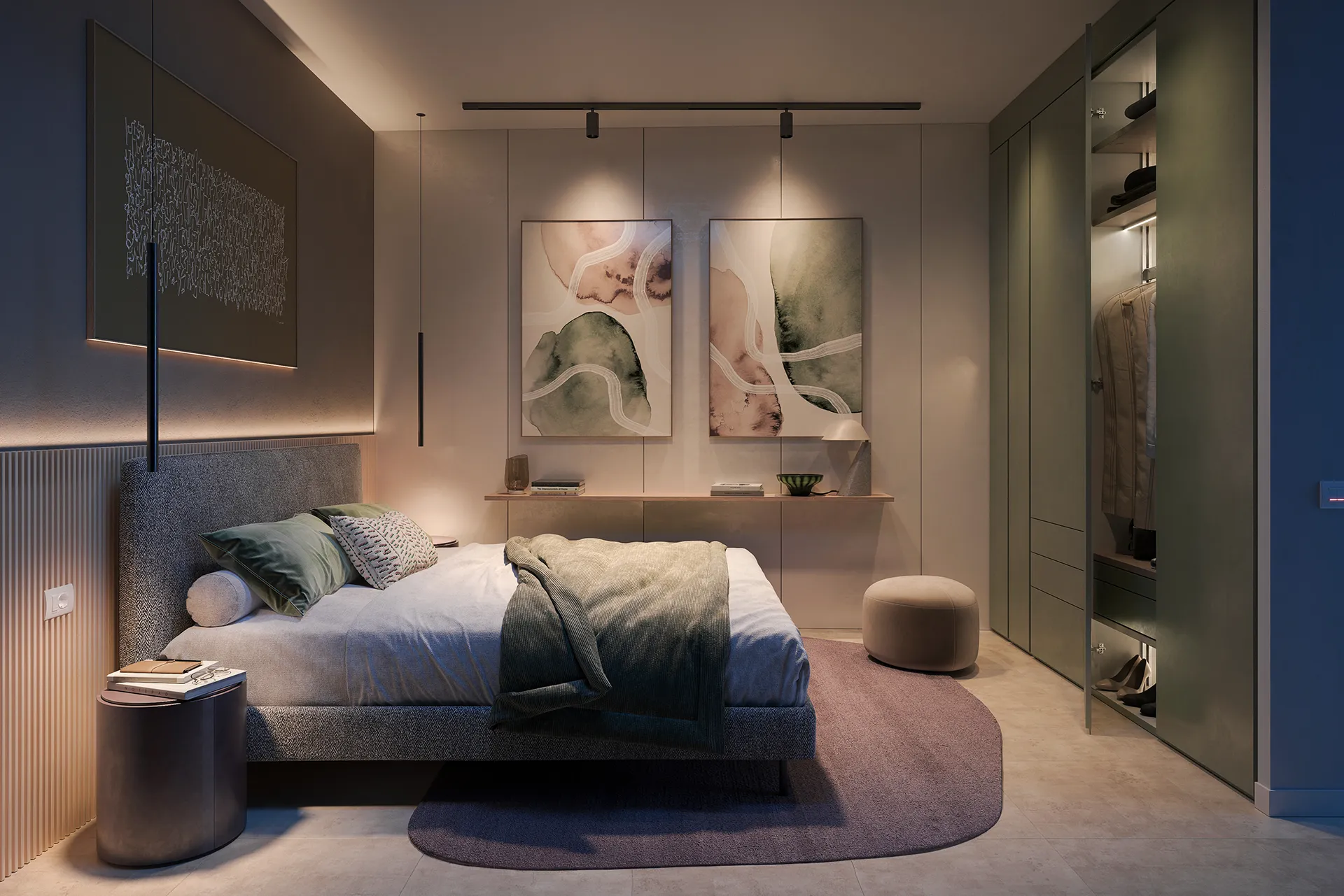 Camera da letto con armadiatura e cabina guardaroba in una residenza Le Talee
